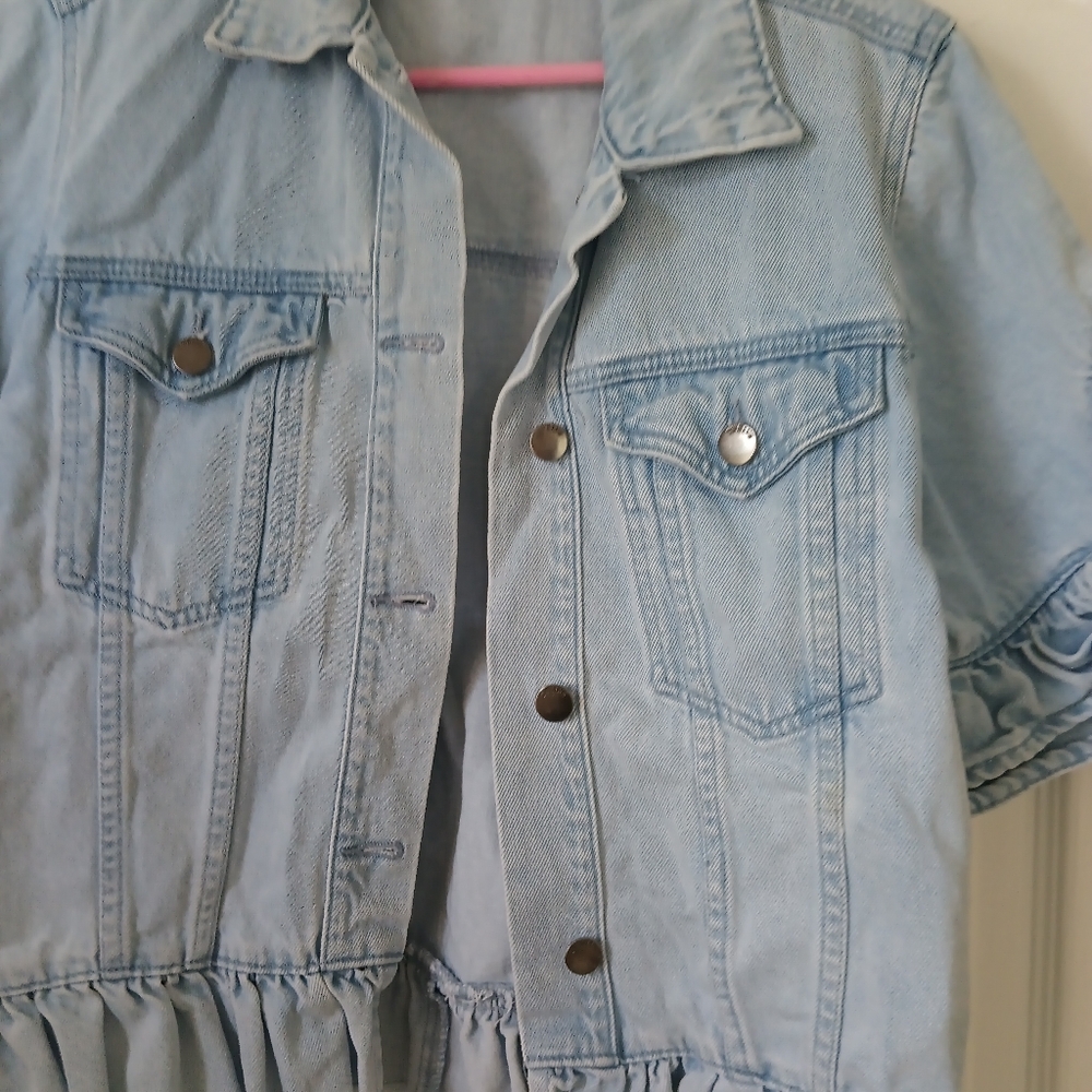 Denim Ruffle Sleeve Top M - Picture 4 of 6